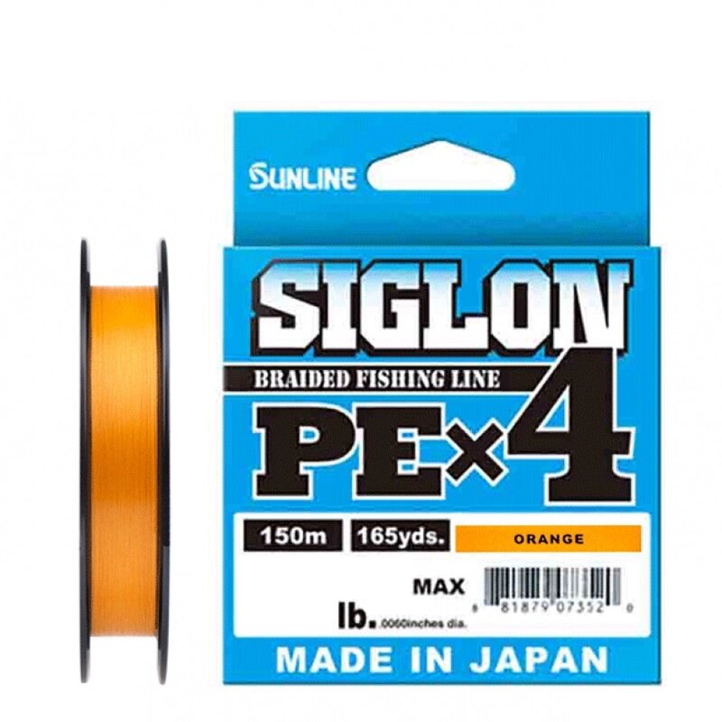 Плетеный шнур Sunline Siglon PE4 150m (OR) 12LB, 0.8PE, 6kg от компании "Посейдон" товары для рыбалки и активного отдыха - фото 1