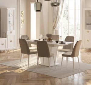 Комплект Виктория стол со стульями (6 шт.) Мэри Мебель белый/коричневый