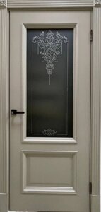 Межкомнатная дверь Кантри ПО RAL (со стеклом) Лайндор латте патина