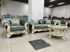 Мягкая мебель Честер (диван + кресла) Дагестан слоновая кость/графит