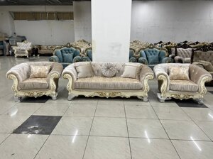Мягкая мебель Честер (диван + кресла) Дагестан слоновая кость/крем