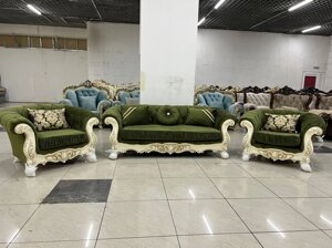 Мягкая мебель Честер (диван + кресла) Дагестан слоновая кость/оливковый