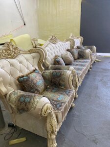 Мягкая мебель Фараон (диван + кресла) Дагестан крем/темная обивка