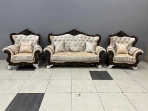 Мягкая мебель Фараон (диван + кресла) Дагестан орех/крем