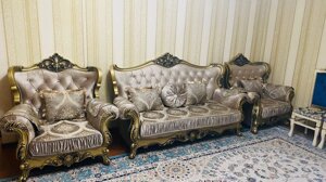 Мягкая мебель Фараон (диван + кресла) Дагестан золото/бархат