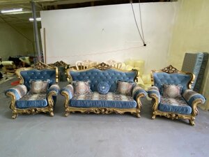 Мягкая мебель Фараон (диван + кресла) Дагестан золото/бирюза/
