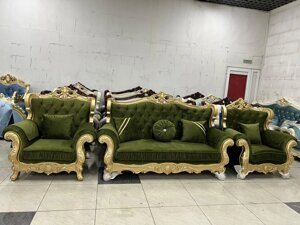 Мягкая мебель Фараон (диван + кресла) Дагестан золото/оливковый