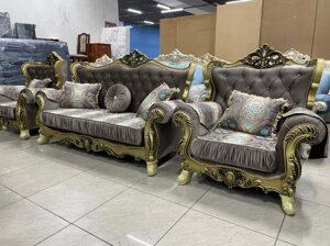 Мягкая мебель Фараон (диван + кресла) Дагестан золото/серый