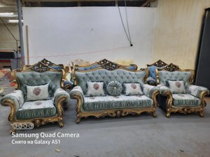 Мягкая мебель Фараон (диван + кресла) Дагестан золото/светлая бирюза