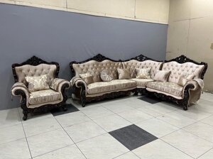 Мягкая мебель Фараон (диван угловой + кресло) Дагестан орех/крем