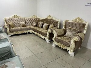 Мягкая мебель Фараон (диван угловой + кресло) Дагестан слоновая кость/крем