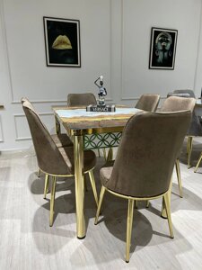 Обеденный комплект Виктория (Viktoriya) (стол+стулья 6 шт) Arimax белый/коричневый/золотой/бежевый