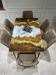 Обеденный комплект Виктория (Viktoriya) (стол+стулья 6 шт) Arimax белый/коричневый/золотой/бежевый