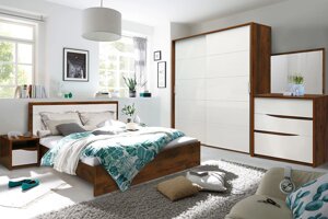 Спальный гарнитур Монако #1 шкаф-купе (с комодом) Пинскдрев дуб саттер/белый глянец