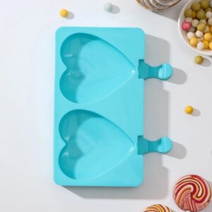 Форма силиконовая для мороженого «Сердечко», 19,5142,5 см, 2 ячейки (8,49 см), цвет МИКС