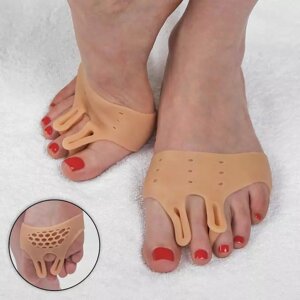 Корректоры-разделители для пальцев ног, на манжете, дышащие, 2 разделителя, силиконовые, 8*7 см, пара, цвет бежевый