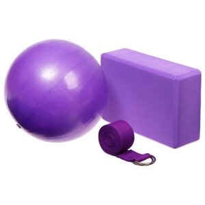 Набор для йоги (блок+ремень+мяч), цвет Микс
