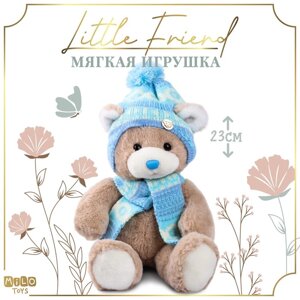 Мягкая игрушка на новый год Little Friend, мишка в шапке и шарфе, цвет голубой , 23 см в Алматы от компании alimpshop