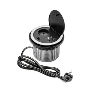 Удлинитель круглый врезной 1 розетка CHARGER AE-BPW1S2UCH-80 (Schucko), 2xUSB, 5V, 2A, провод 1,5м, серый GTV