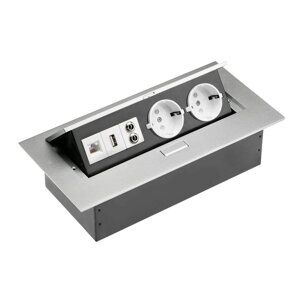 Удлинитель прямоугольный врезной 2 розетки без провода GTV