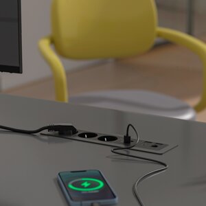 Shelbi Настольный встраиваемый блок на 3 розетки 220B, USB, Type-C, RJ45, HDMI, чёрный