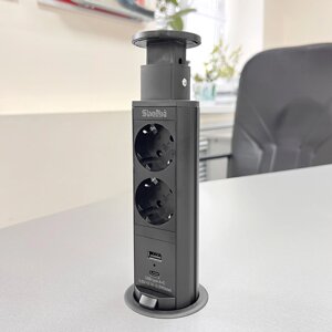 Shelbi Выдвижной настольный розеточный блок на 2 розетки 220B, 1 USB, 1 Type-C, чёрный
