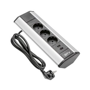 УДЛИНИТЕЛЬ УГЛОВОЙ GTV AE-PBKT3S2U-80 (НА 3 РОЗЕТКИ, 2 USB) GTV