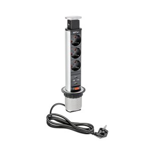 Выдвижные розетки в столешницу 3 розетки 2xUSB, черный, с проводом 1,5 метра GTV