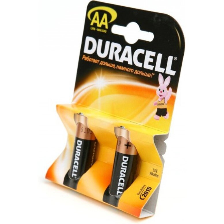 Батарейка Duracell AA LR6 1,5V 2 штуки от компании Канцелярские, хозяйственные товары, рубашки, халаты, текстиль - фото 1