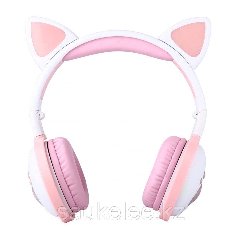 Беспроводные детские наушники Bluetooth с светящимися ушками розовые от компании Канцелярские, хозяйственные товары, рубашки, халаты, текстиль - фото 1