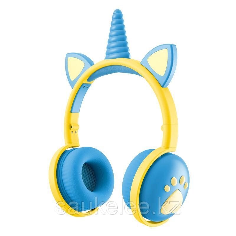 Беспроводные детские наушники Bluetooth с светящимися ушками синие от компании Канцелярские, хозяйственные товары, рубашки, халаты, текстиль - фото 1