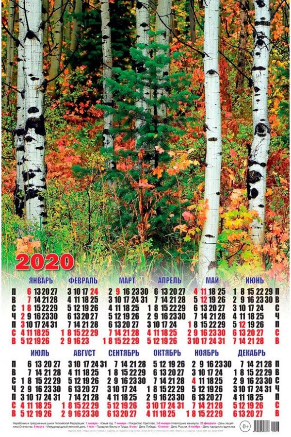 Календарь настенный 2020 год формат А2, 594 х 420 мм от компании Асмарт канцелярские и хозяйственные товары - фото 1