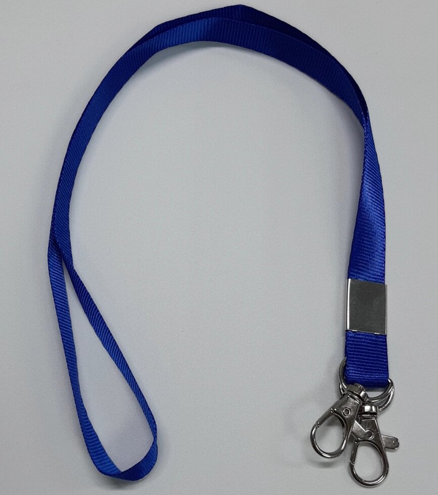 Ланъярд синего цвета 15 мм металлическим карабином от компании Канцелярские, хозяйственные товары, рубашки, халаты, текстиль - фото 1