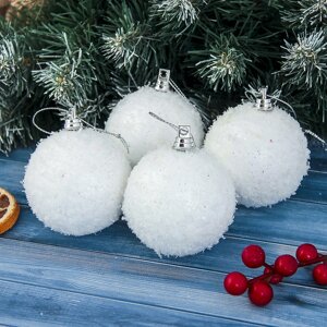 Новогодние елочные игрушки Подарочные Шары тон-белый с блестками "Белое Чудо" 6 шт d= 70 мм