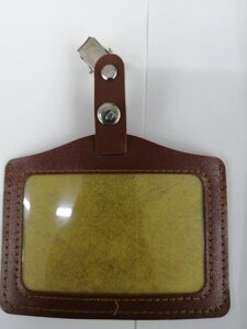 Бейдж горизонтальный кожаный 54*90 мм с клипом коричневый
