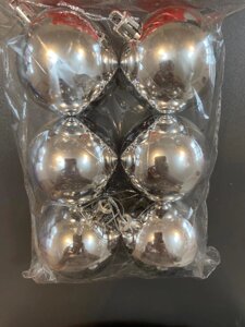 Новогодние елочные игрушки Подарочные Шары из пластика глянцевые 6 шт тон серебро d= 55 мм