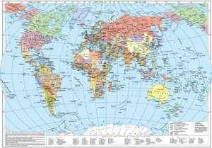 Политическая карта мира масштаб 1:28 000 000, 1000*700 мм, ламинированная
