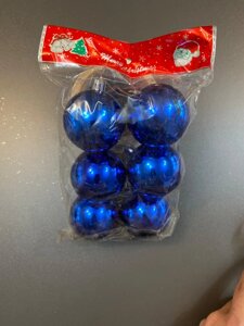 Новогодние елочные игрушки Подарочные Шары из пластика глянцевые 6 шт тон синий d= 55 мм