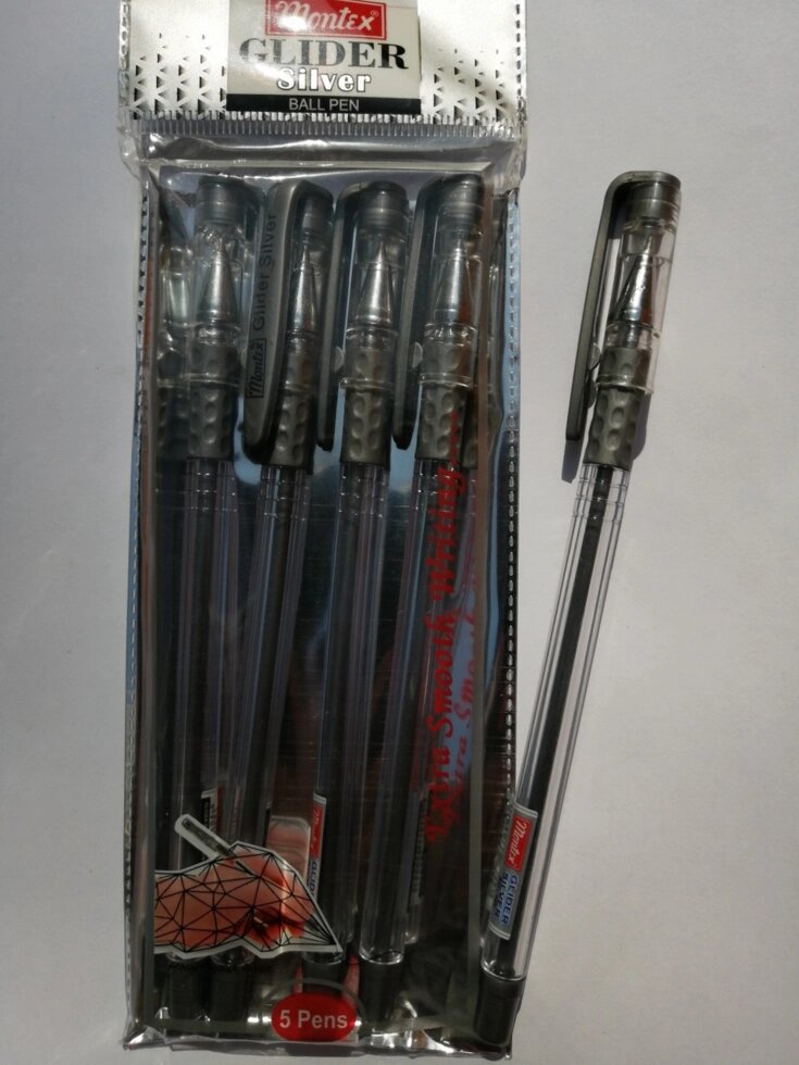 Ручка шариковая 0,5 Montex Glider Silver Ball Pen, набор 5 штук от компании Асмарт канцелярские и хозяйственные товары - фото 1