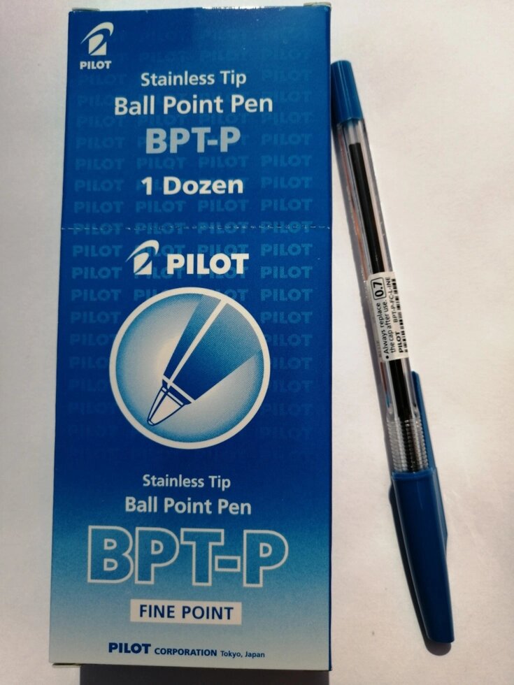 Ручка шариковая 0,7 синего цвета Pilot BPT-P от компании Канцелярские, хозяйственные товары, рубашки, халаты, текстиль - фото 1