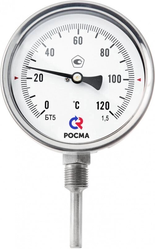 Росма БТ-52.220 100 мм Термометр биметаллический коррозионностойкий (радиальное присоединение) от компании СНАБГАЗКОМ-KZ - фото 1
