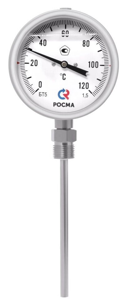 Росма БТ-52.220 100 мм Термометр коррозионностойкий с возможностью гидрозаполнения силиконом (радиальное присоединение) от компании СНАБГАЗКОМ-KZ - фото 1