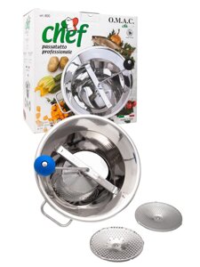 OMAC 800 Chef механическое сито для протирки ягод, овощей, фруктов, томатов, картофеля в пюре (3 протирочных диска)