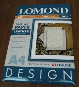 200g A4 10л Lomond матовая "Кожа", Дизайнерская бумага, одностор., ярко-белого цвета с фактурой выделанной кож