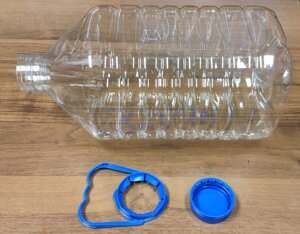 Бутылка PET прозрачная 5л + крышка (баклажка)+ручка (48шт в упак. 2,5 кг.,В*Ш*Д 120*95*32sm)(ВШ 313х157мм)