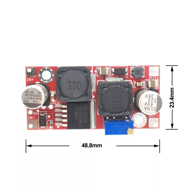 Модуль DC-DC регулируемый 5-32В до 1,2-35В до 4А макс XL6009 RED automatic voltage  повышающий/понижающий от компании ИП Орион (сервис ТОО Мастер Инк) - фото 1