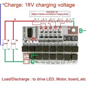 Плата ограничения заряда/разряда BMS 5S/ 100A для LiFePO4, LFE батарей