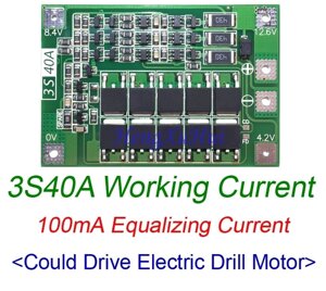 Плата ограничения заряда/разряда BMS 3S/ 40A для литиевых батарей типа 18650
