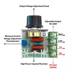 Регулятор SCR напряжения AC110-220V up 2000ВТ в пределах 50-220В для тэнов, электроинструмента
