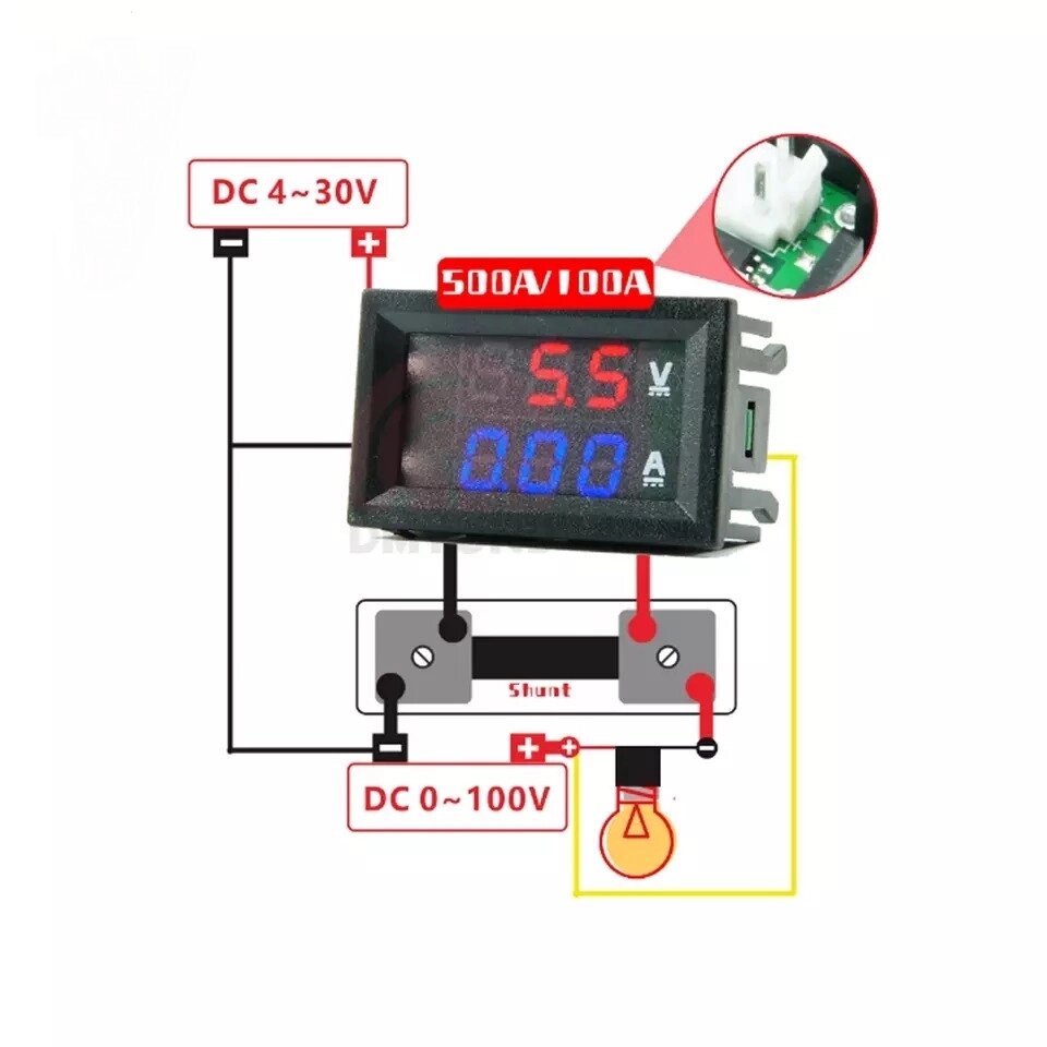 Вольт/Амперметр комб. прибор DC100V/100A, питание DC4,5-30V шунт внешний в комплекте ДШВ 48х29х22мм от компании ИП Орион (сервис ТОО Мастер Инк) - фото 1